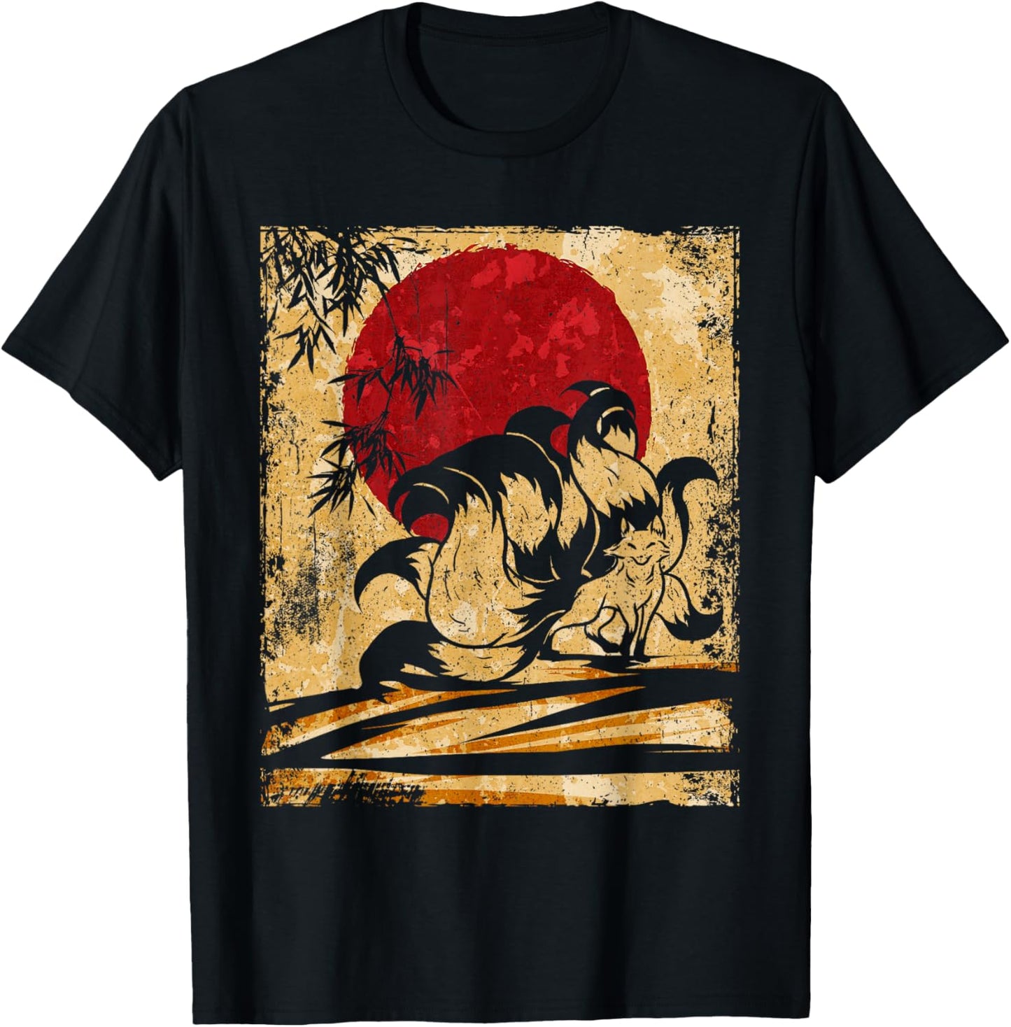 Nine Tailed Fox Japanese Art Retro T-Shirt
