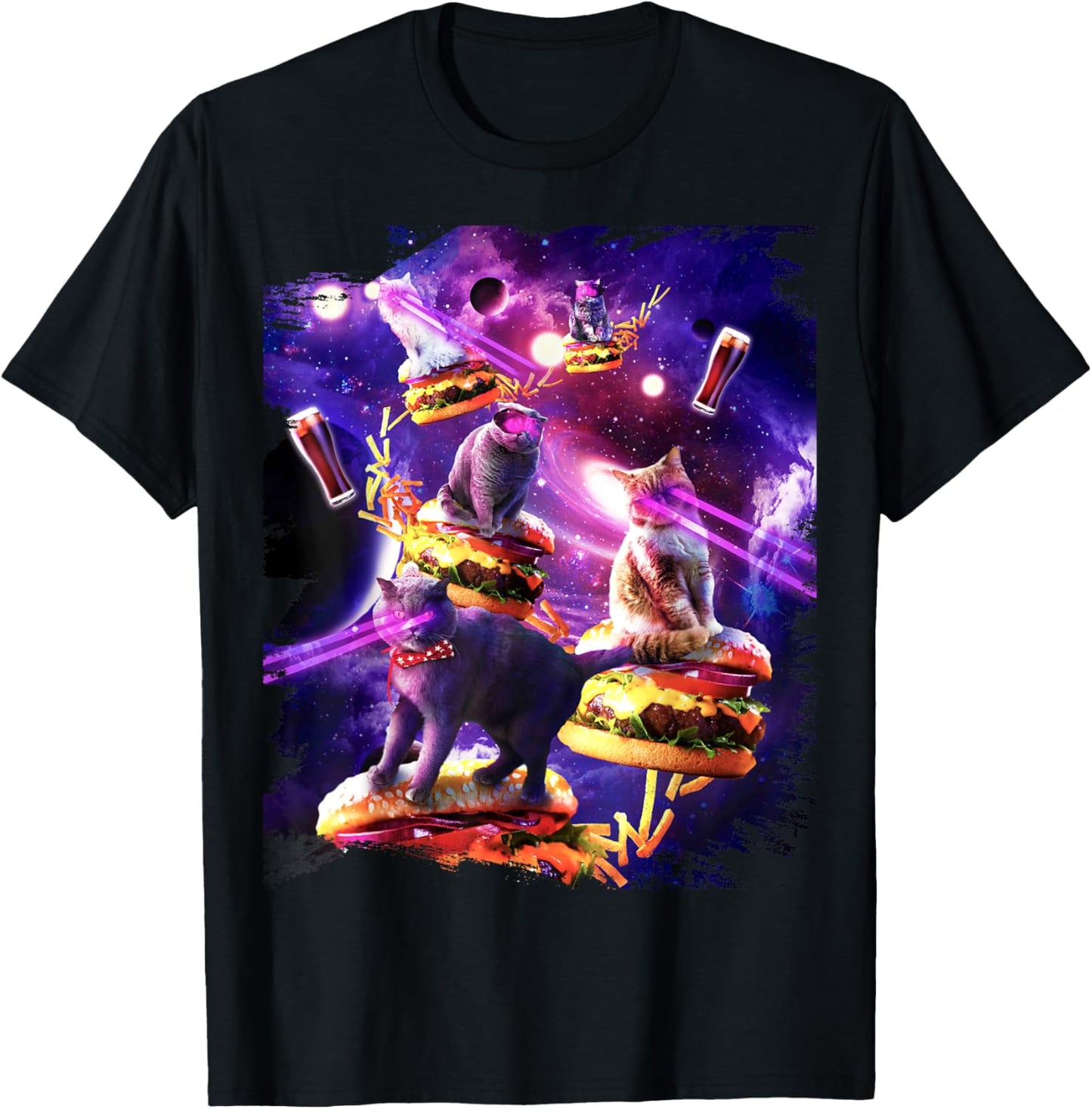 Galaxy Laser Cat Onburger - Space Cheeseburger Cats T-Shirt