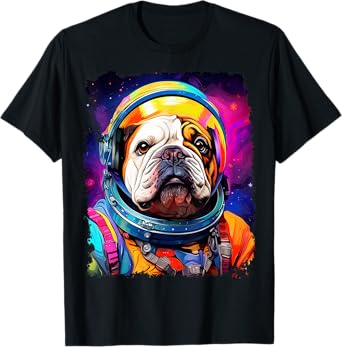 Pop Art Dog English Bulldog Space Astronaut T-Shirt for Men Women Kids