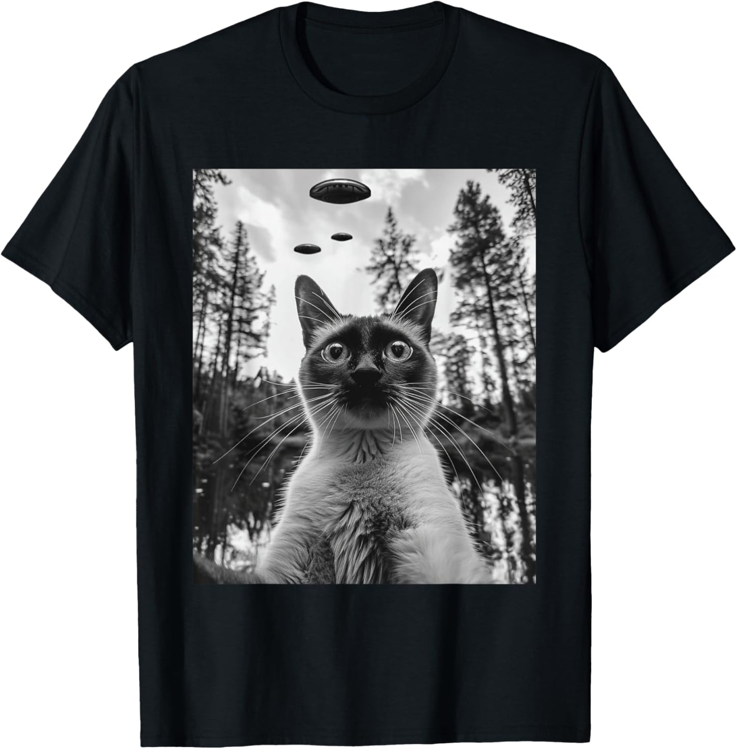 Cat Mom Dad - Funny Alien Selfie Siamese UFO T-Shirt