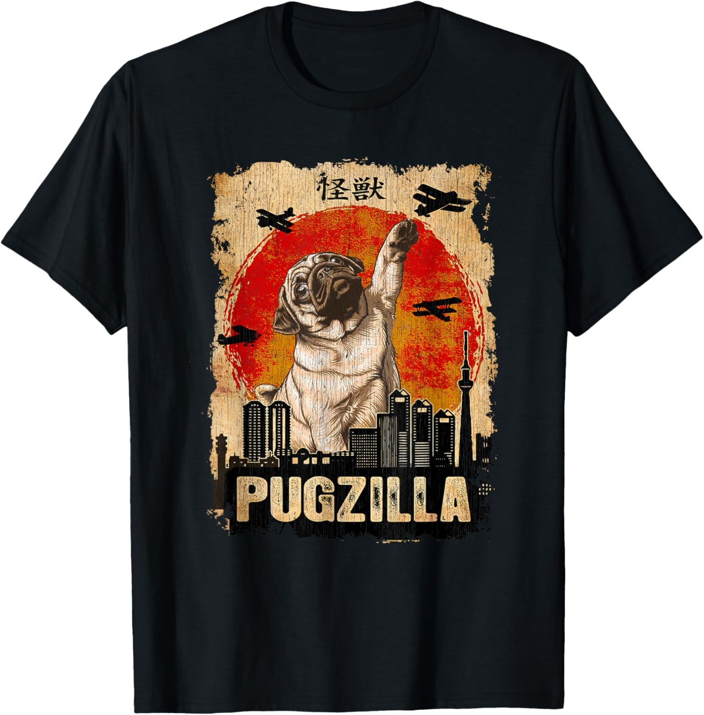 Japanese Kaiju Retro Vintage Funny Pugzilla Pug T-Shirt