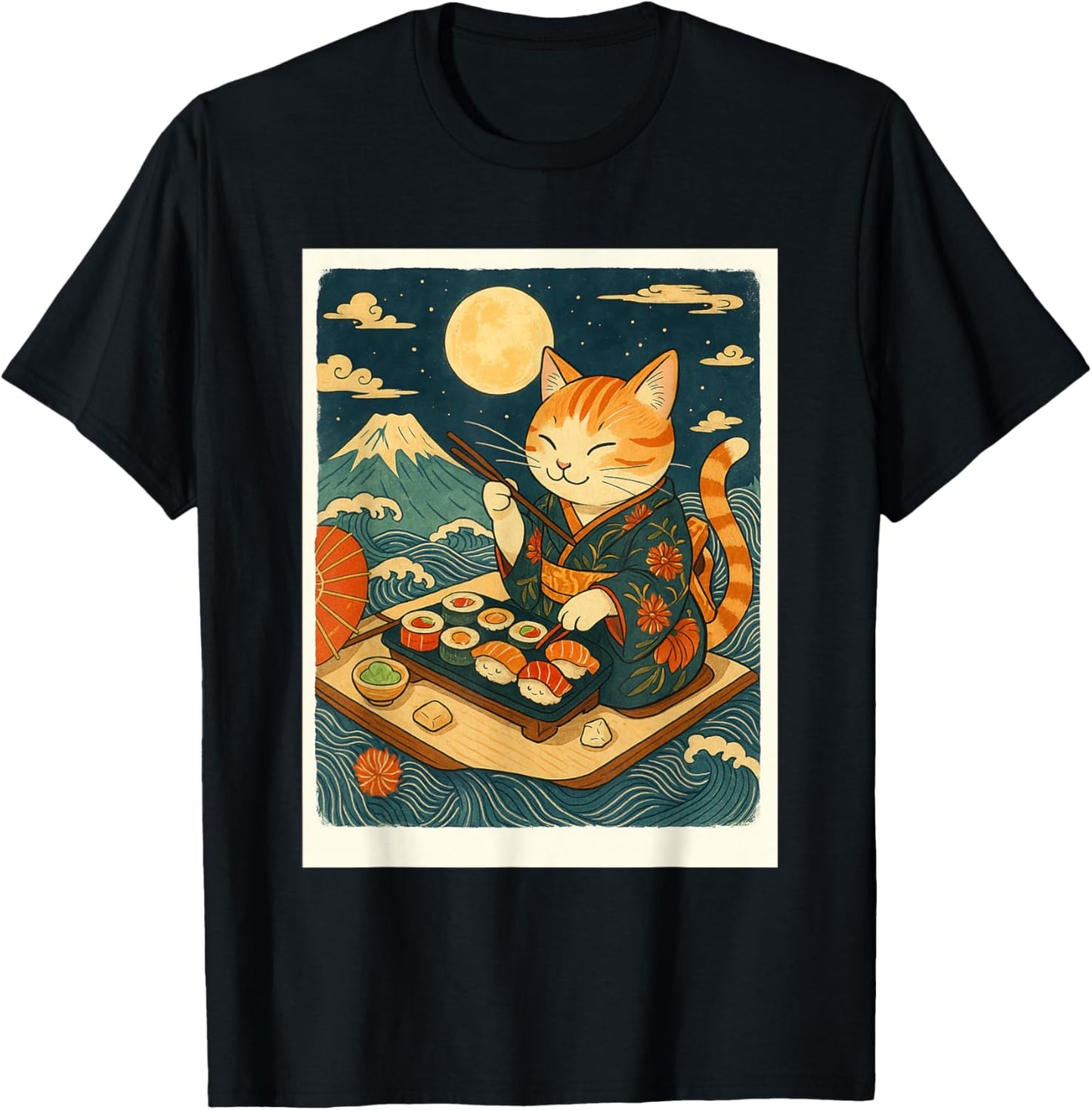 Cat Eating Sushi - Japan Lover Japanese Cuisine Chef T-Shirt