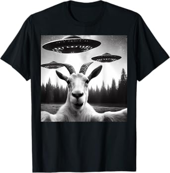 Goat Selfie With Alien UFO Funny Goat Gifts For Men Women T-Shirt
