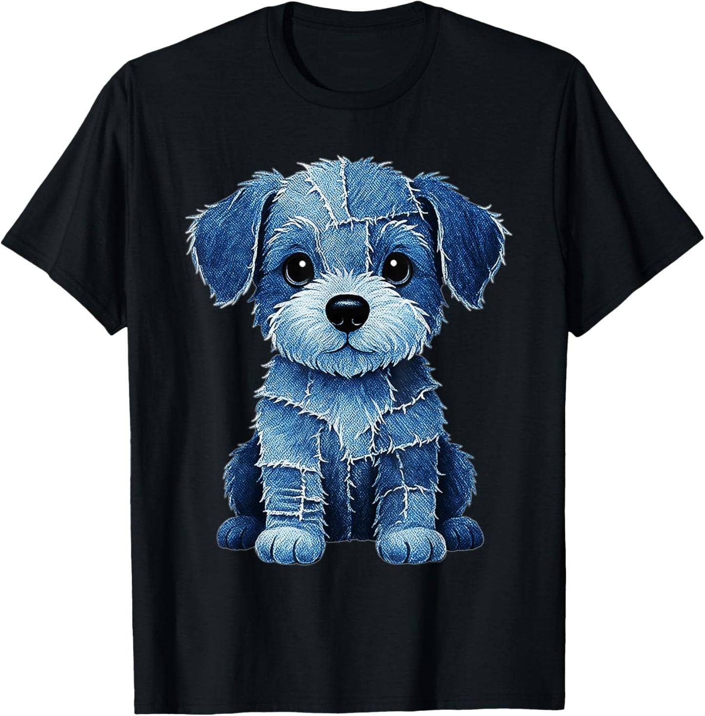 Retro Funny Denim Patch Animal Dog T-Shirt