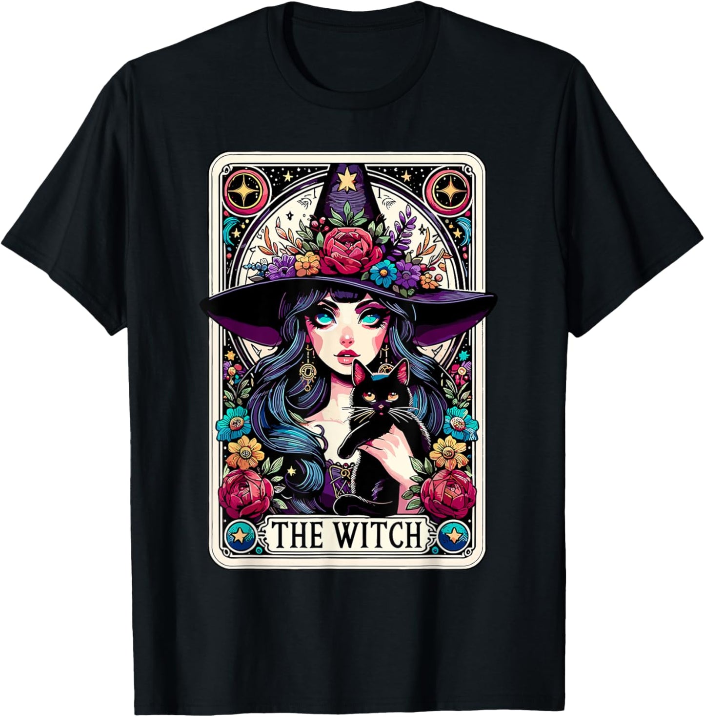The Witch Tarot Card Halloween Gothic Witchy Vibes Black Cat T-Shirt