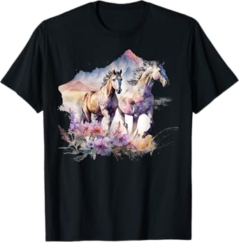 Horses Flowers Wild Mane Boho Western Southern Cowgirl T-Shirt