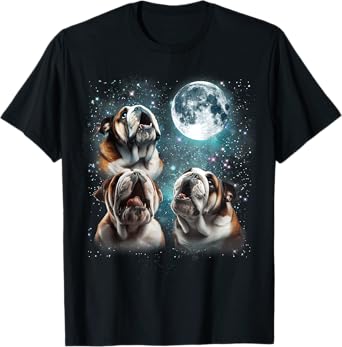 3 English Bulldog Moon Howling Funny Gifts For Men Women Kid T-Shirt