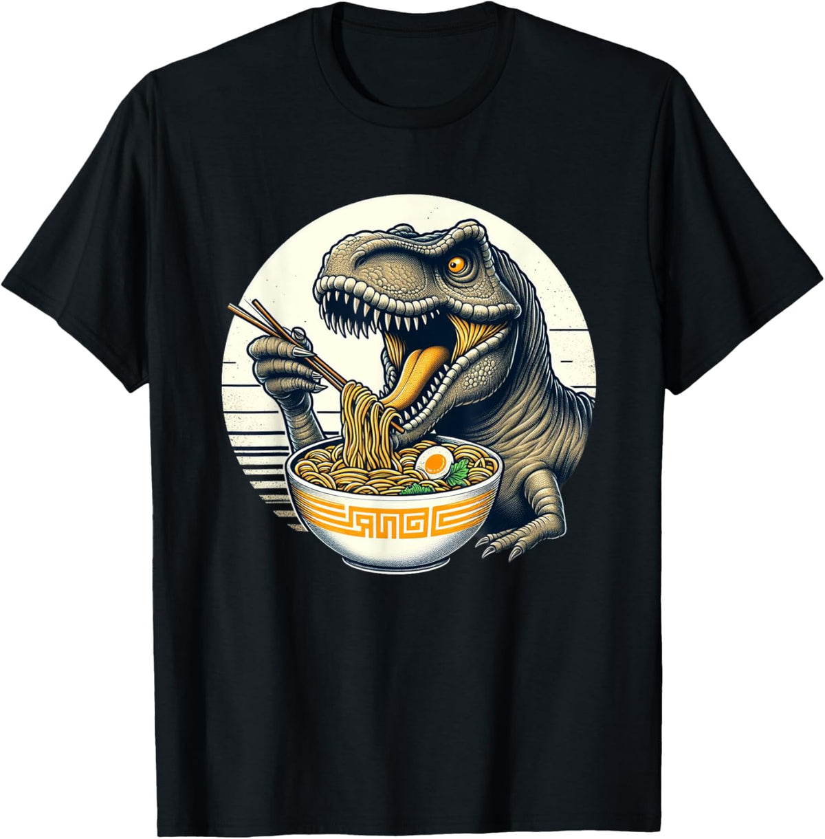 Kawaii Artwork Co Japanese Dinosaur Ramen T-Rex Kawaii Neko Rex Japanese Noodles Unisex Anime Themed T-Shirt - Black, Small, Short Sleeve