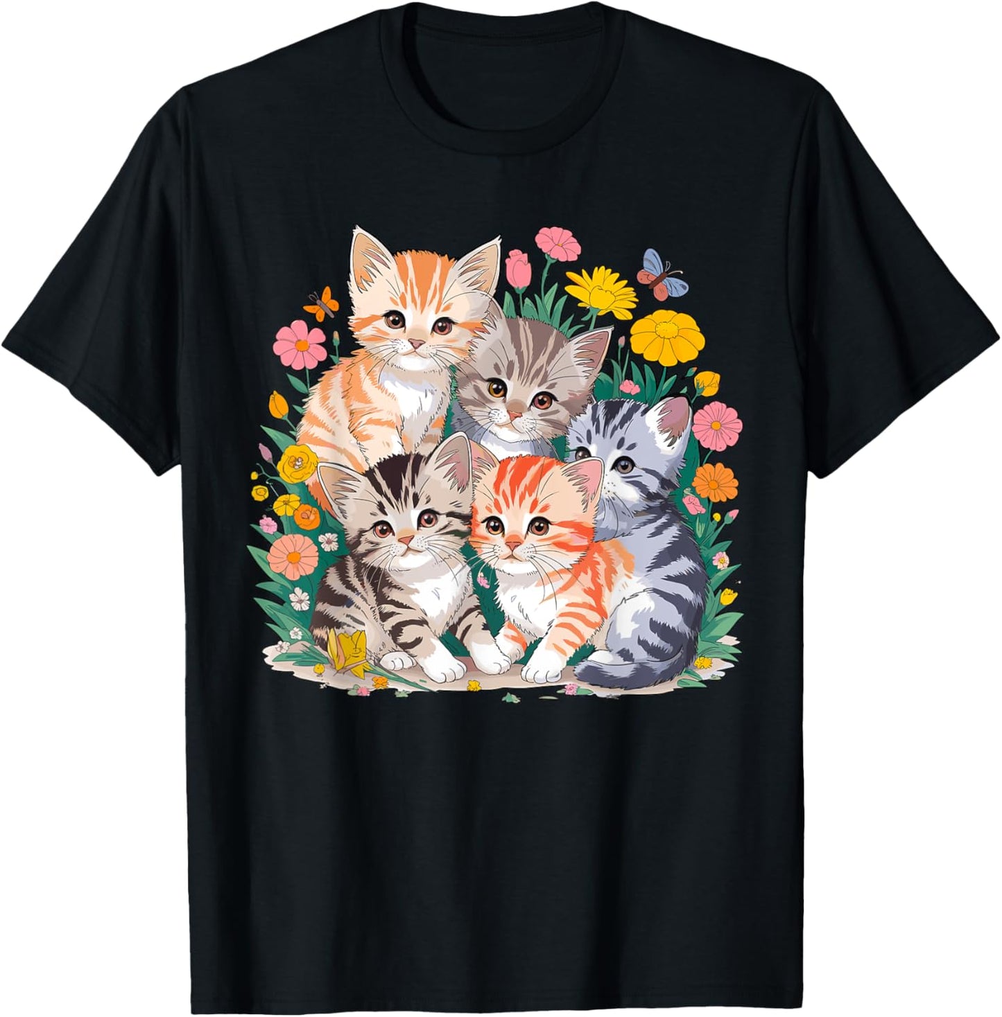 Kittens Floral Cat T-Shirt