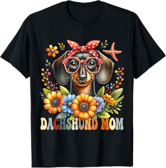 Dachshund Mom Dog Lover Mother's Day Retro Floral Women T-Shirt