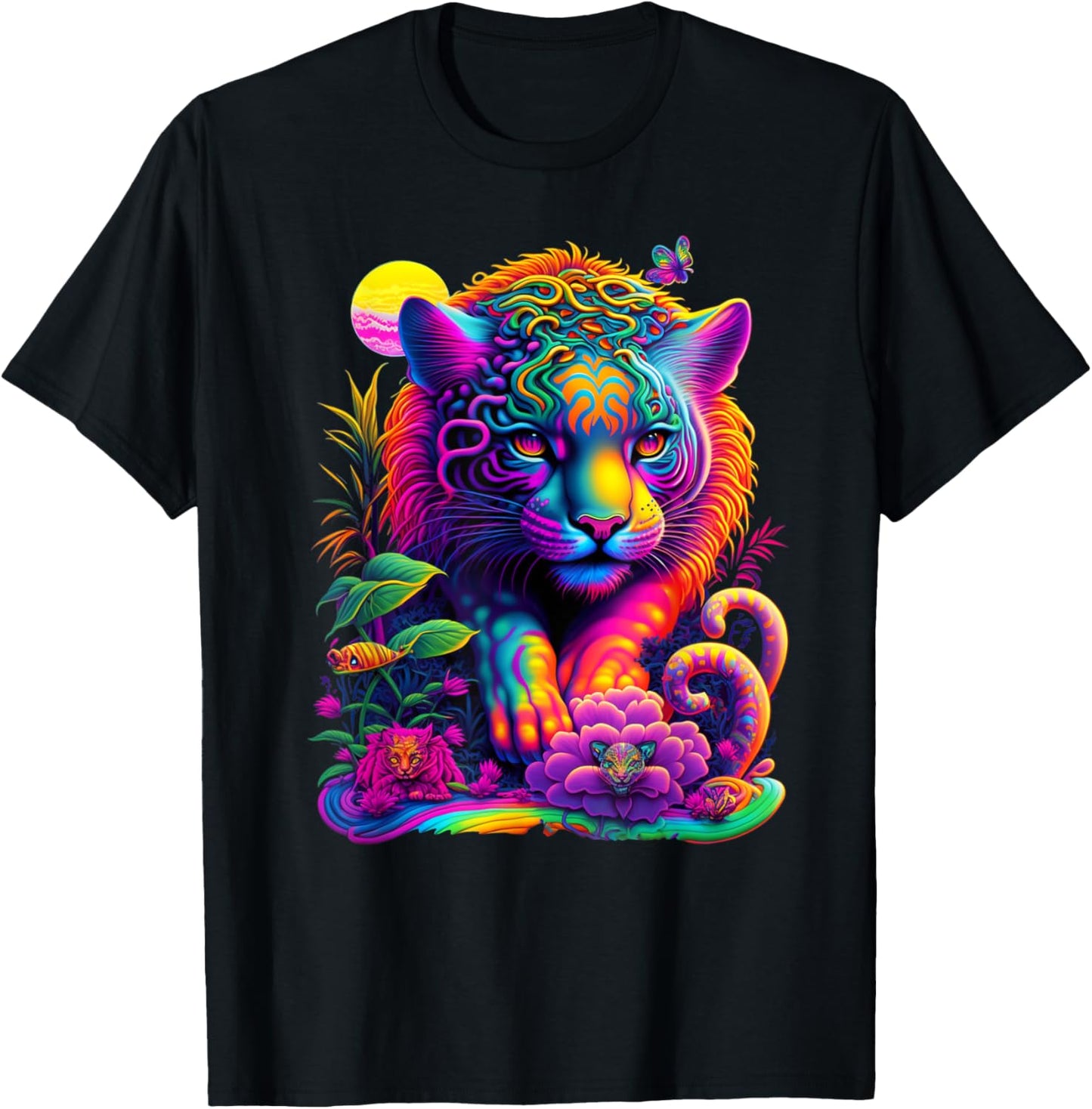 Colorful Rainbow Wild Cat Graphic T-Shirt