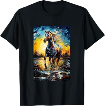 Horse Equestrian Riding - Van Gogh Style - Starry Night T-Shirt