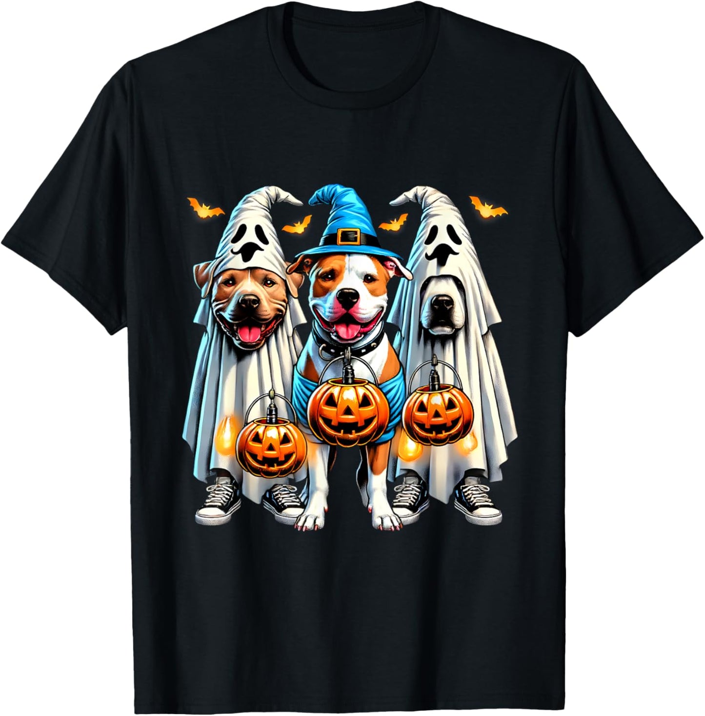 Happy Howl-o-ween Halloween Pitbull Dog Pumpkin Graphic T-Shirt