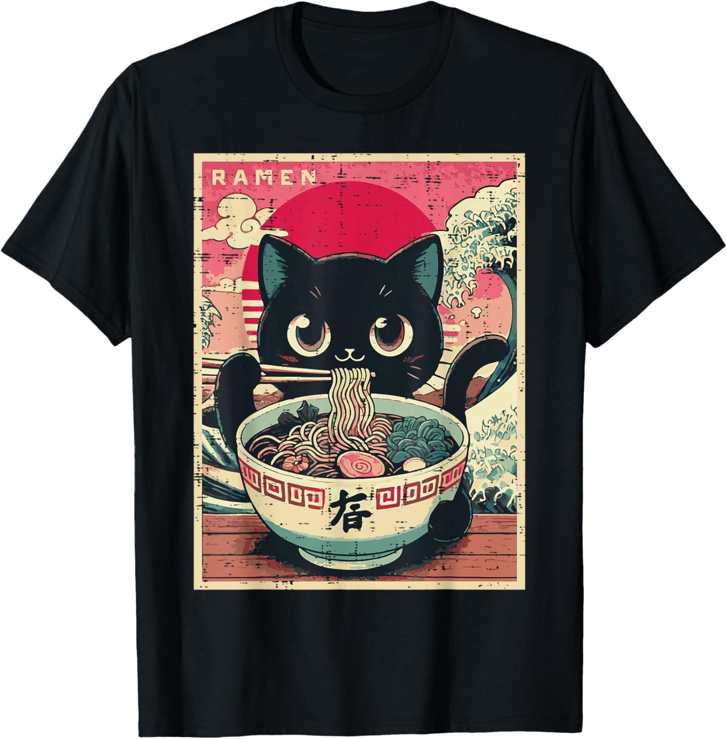 Japanese Anime Cat Ramen Kawaii Poster Art Girls Kids Women T-Shirt