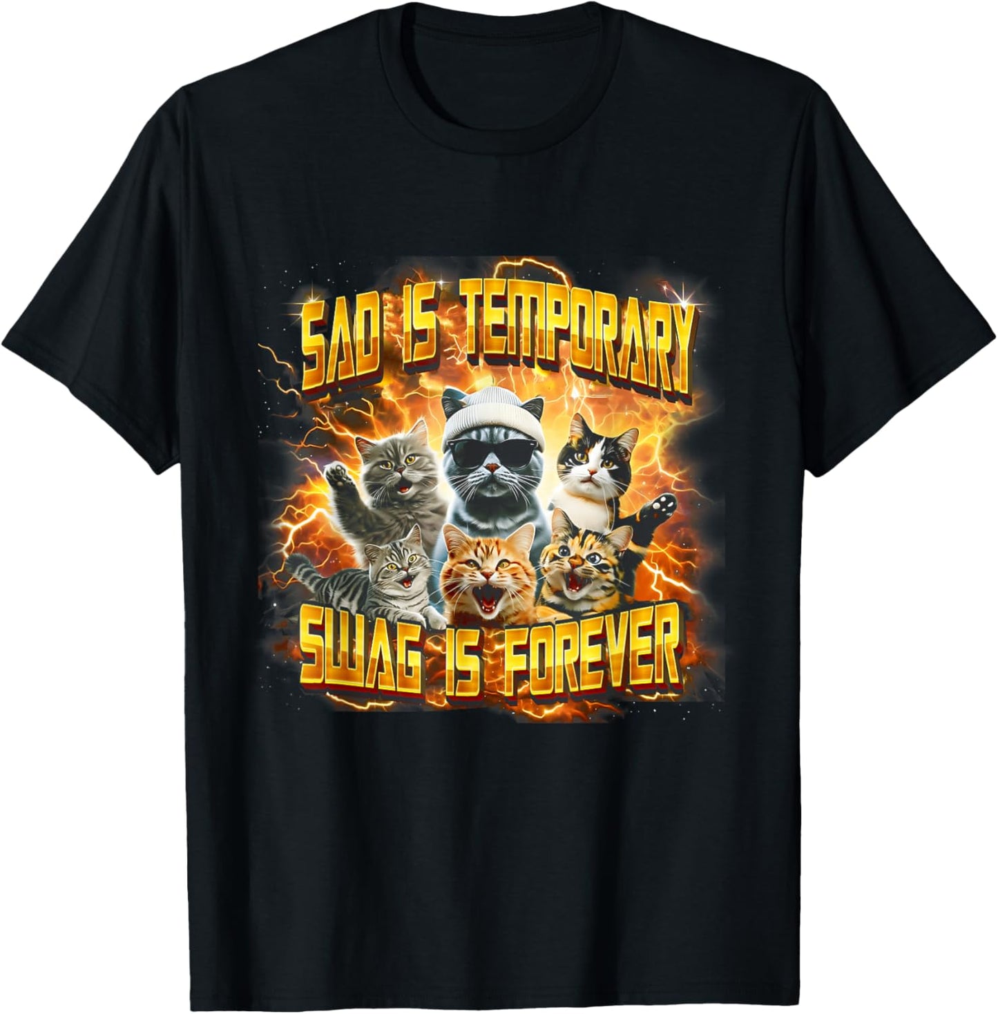 Sad Is Temporary Swag Is Forever Funny Cat Meme Silly Cats T-Shirt