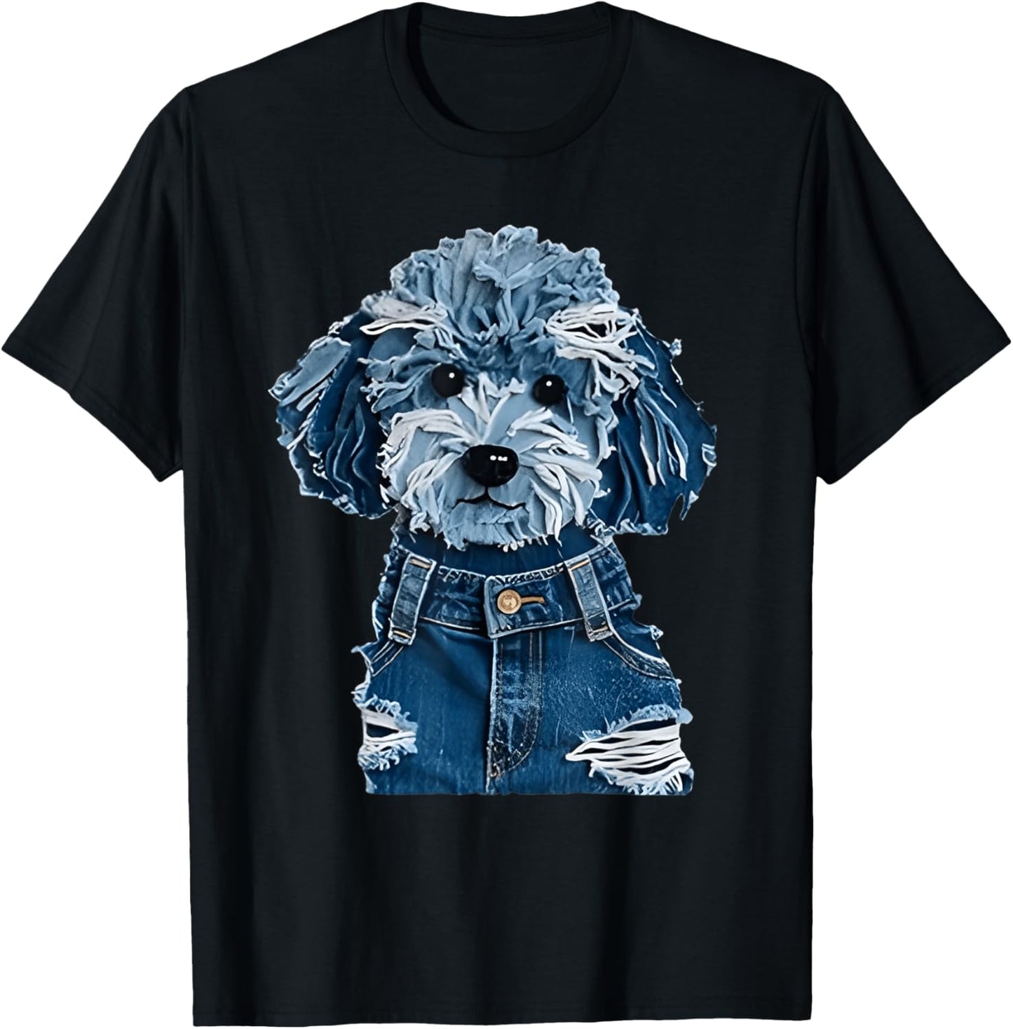 Retro Funny Denim Patch Animal Dog T-Shirt
