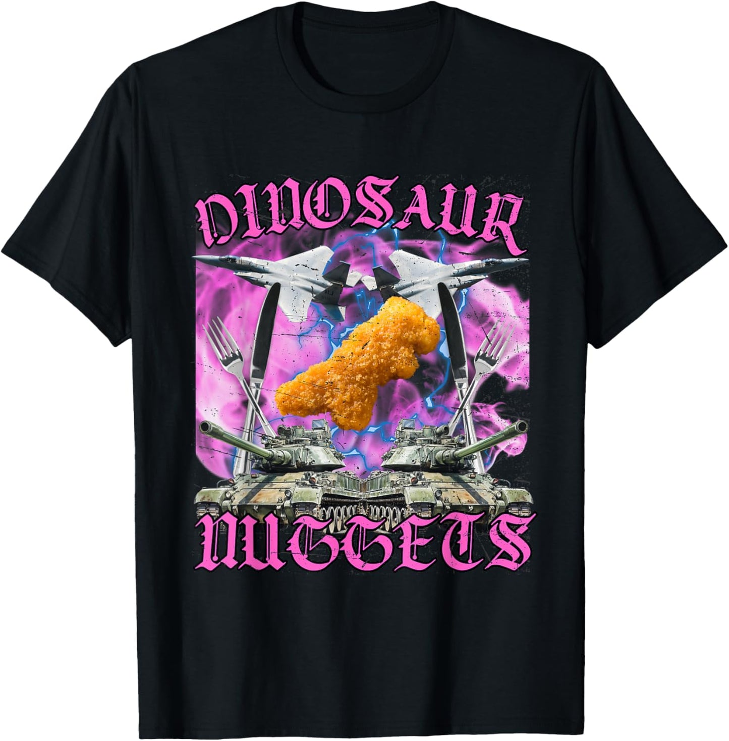 Funny Dinosaur Chicken Nugget Bootleg Hardcore Flames Meme T-Shirt