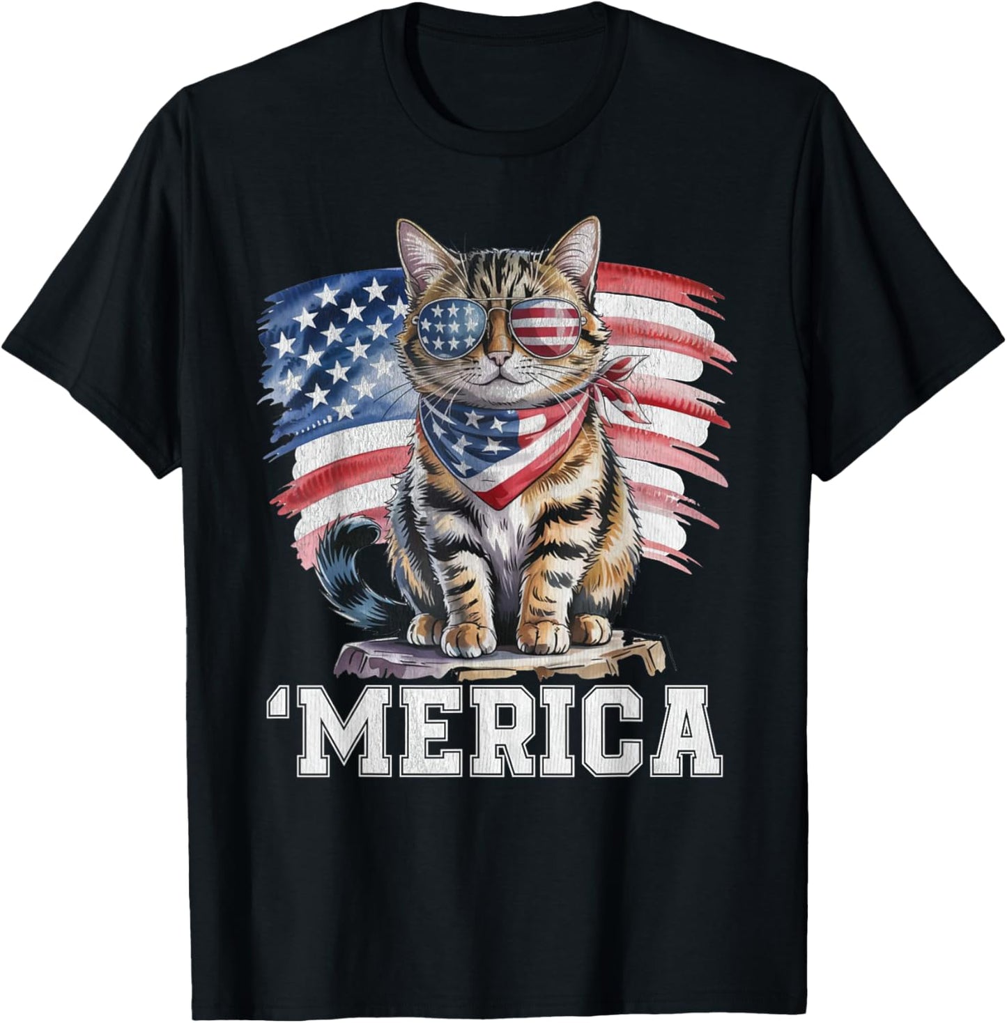 USA 'Merica Cat 4th of July Men Women Kids Funny Patriotic T-Shirt