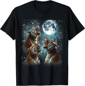 3 Tiger Moon Howling Tiger Head Funny For Men, Women, Kid T-Shirt