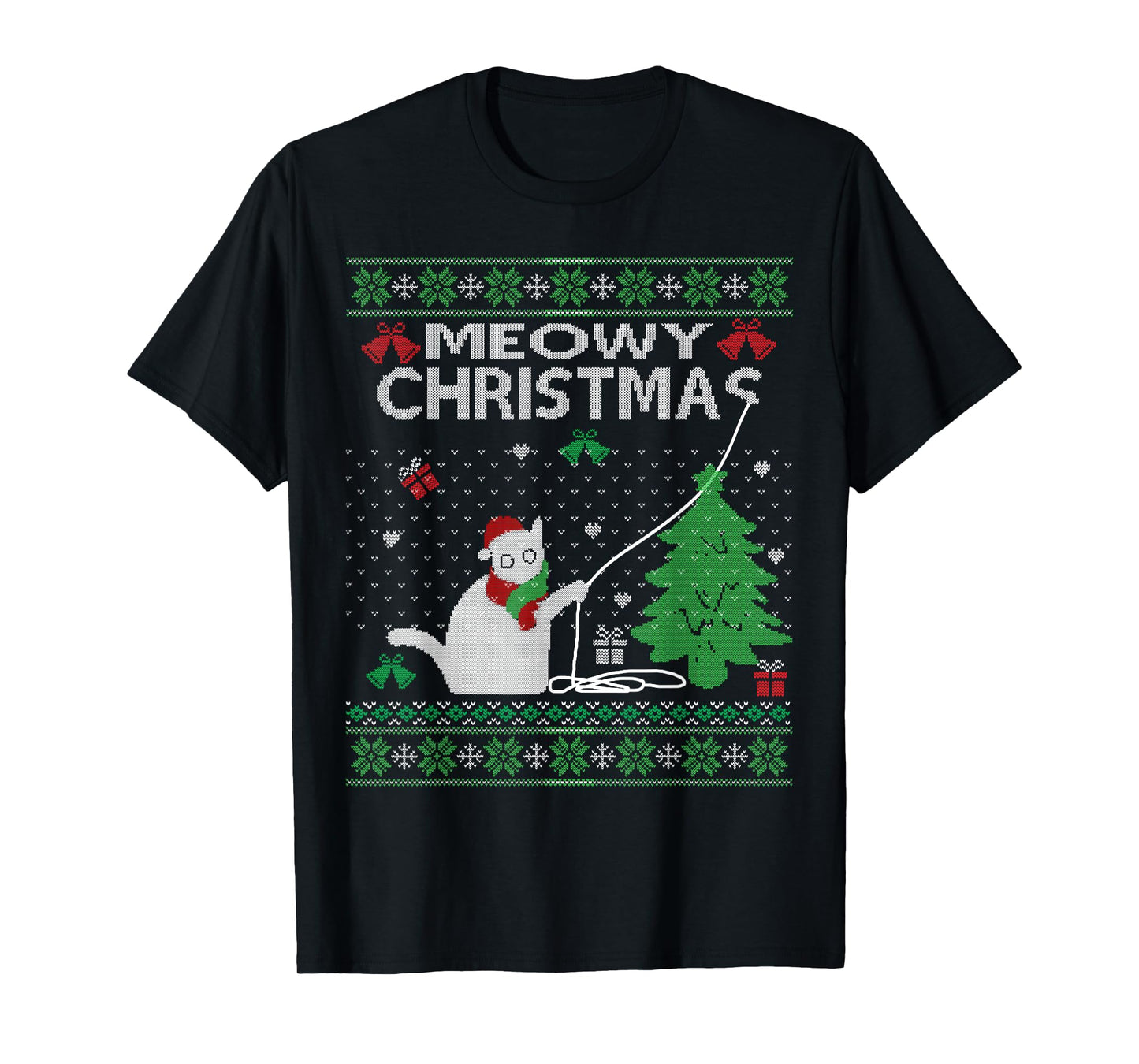 Funny Meowy Christmas Cats Xmas Cute Cat Lover Ugly Sweater Men Women Kids T-Shirt