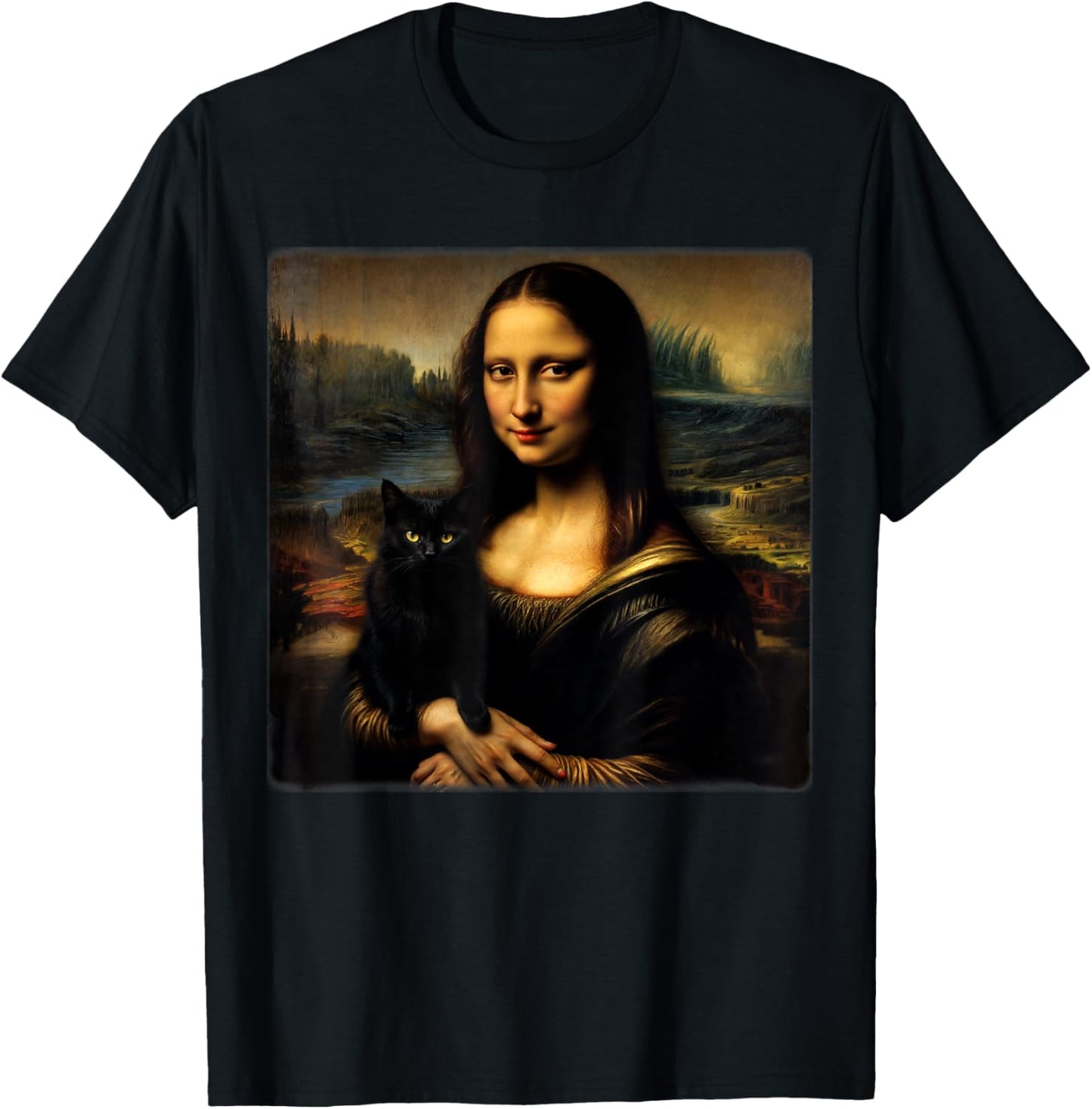Mona Lisa Holding Black cat Black cat Mom Black cat Dad Cute T-Shirt