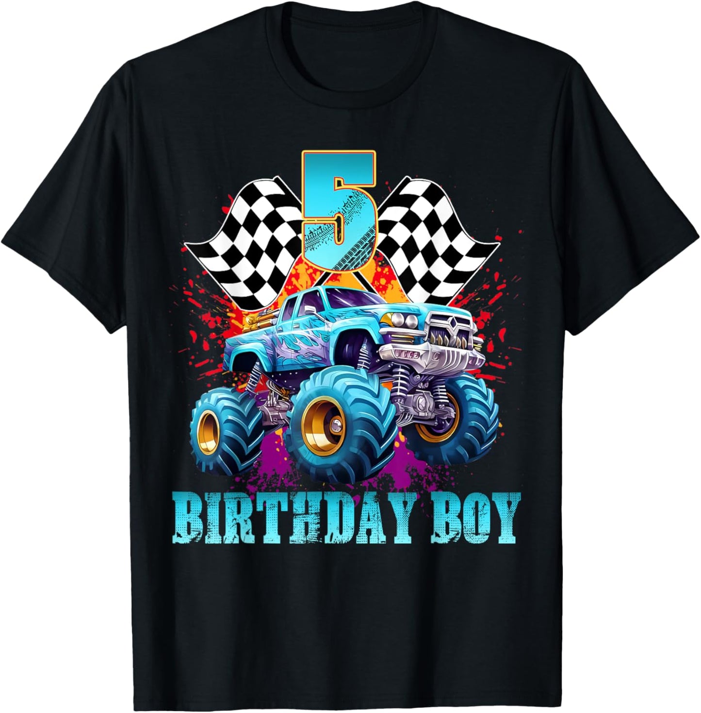 5 Year Old 5th Birthday Boys Monster Truck Car T-Shirt