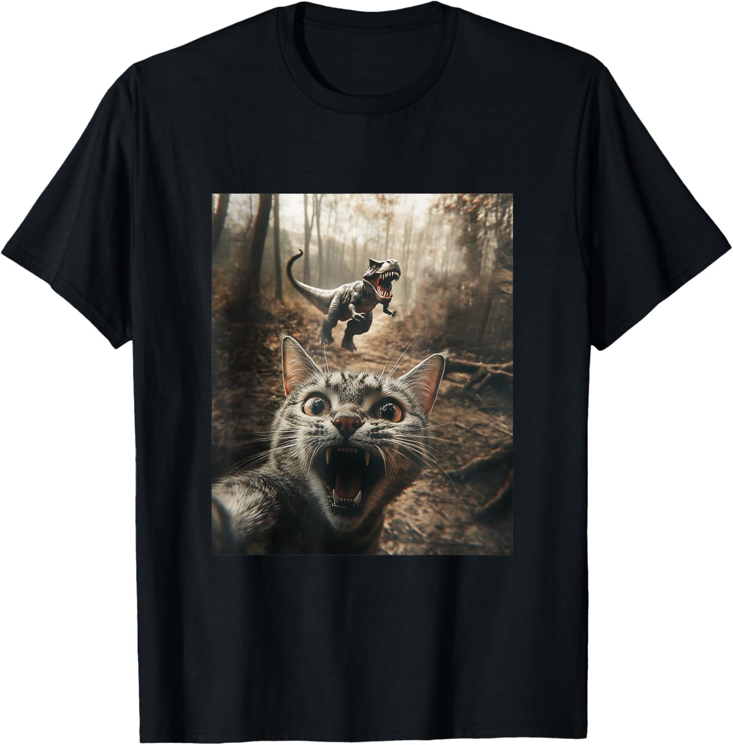 Cat Selfie With T-rex Dinosaur Funny Cat Lover Cat Owner T-Shirt