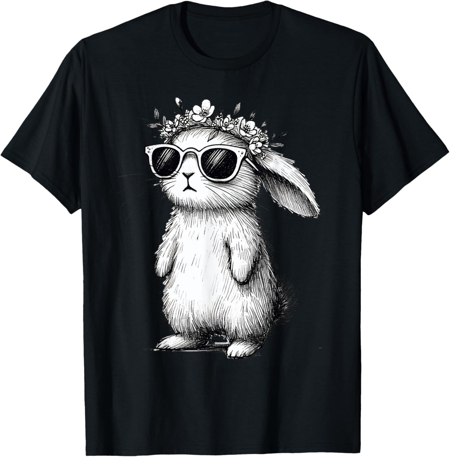 Bunny Face with Flower Crown Easter Day for Women Girls T-Shirt