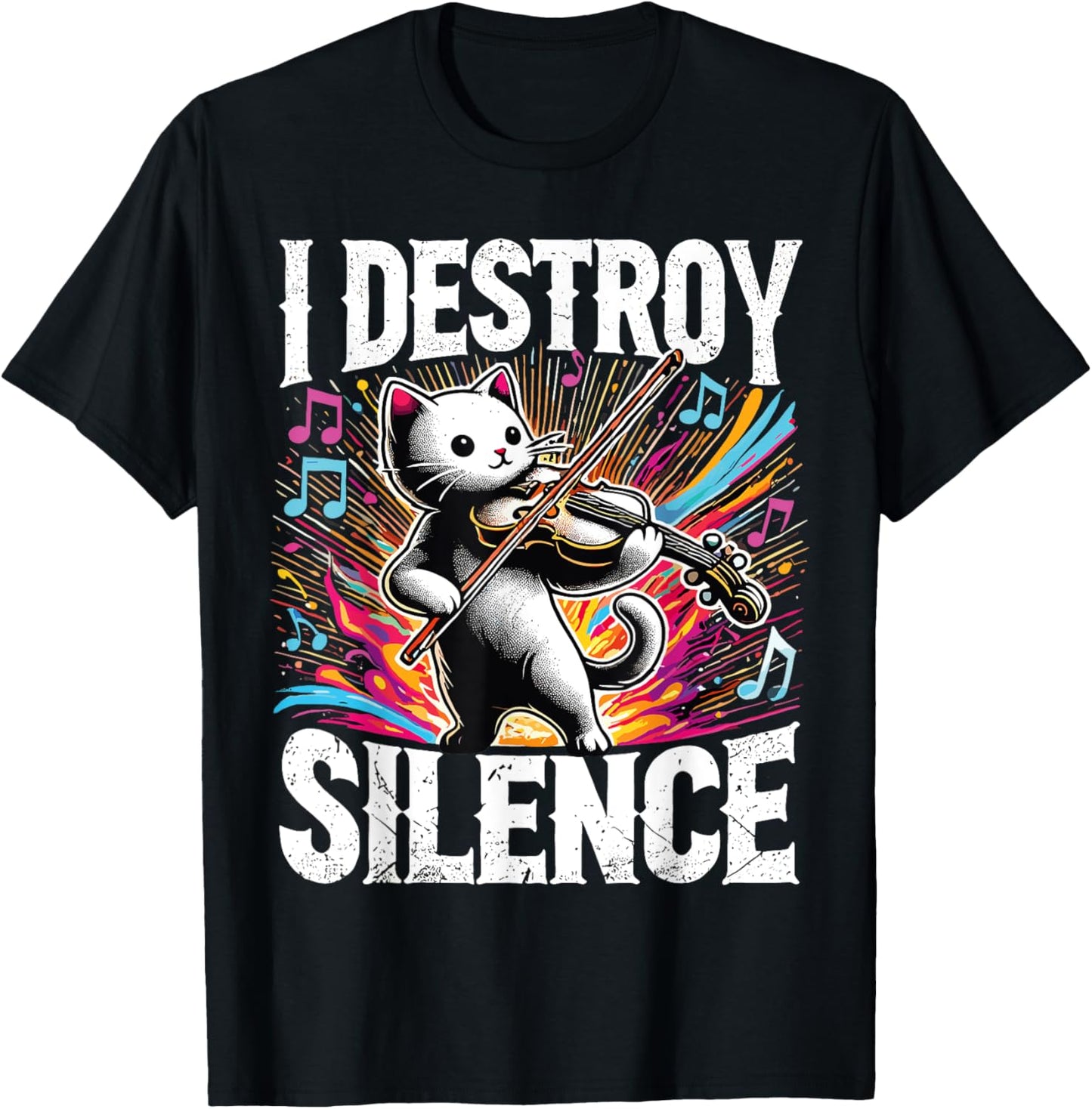 Funny I destroy silence Orchestra Violin Cat Playing Viola T-Shirt