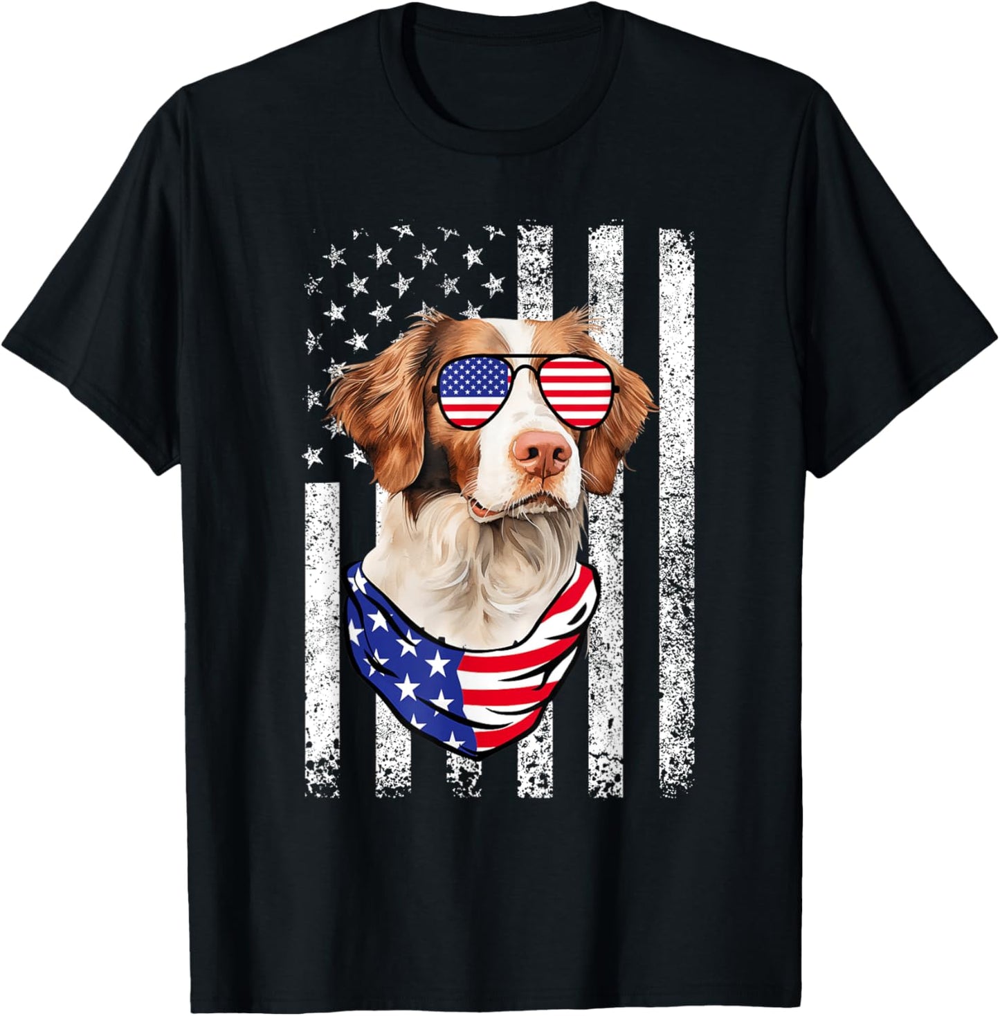 Brittany Spaniel American Flag USA Patriotic 4th of July T-Shirt