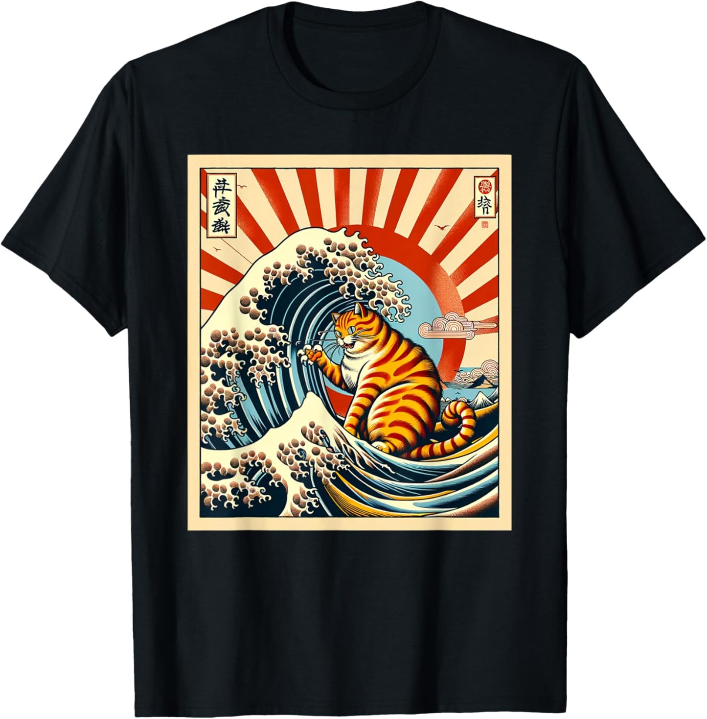 Catzilla Cat Japanese Art The Great Wave off Kanagawa Cat T-Shirt