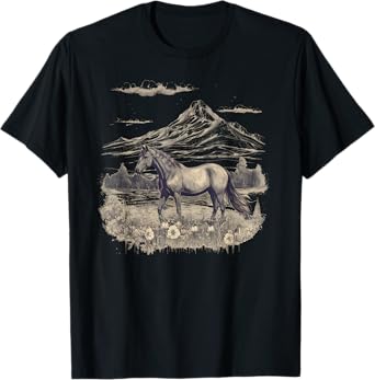 Horse Lover Gifts Women Teen Girls Wild Horse Art Portrait T-Shirt Black Small Crew Neck T-Shirt