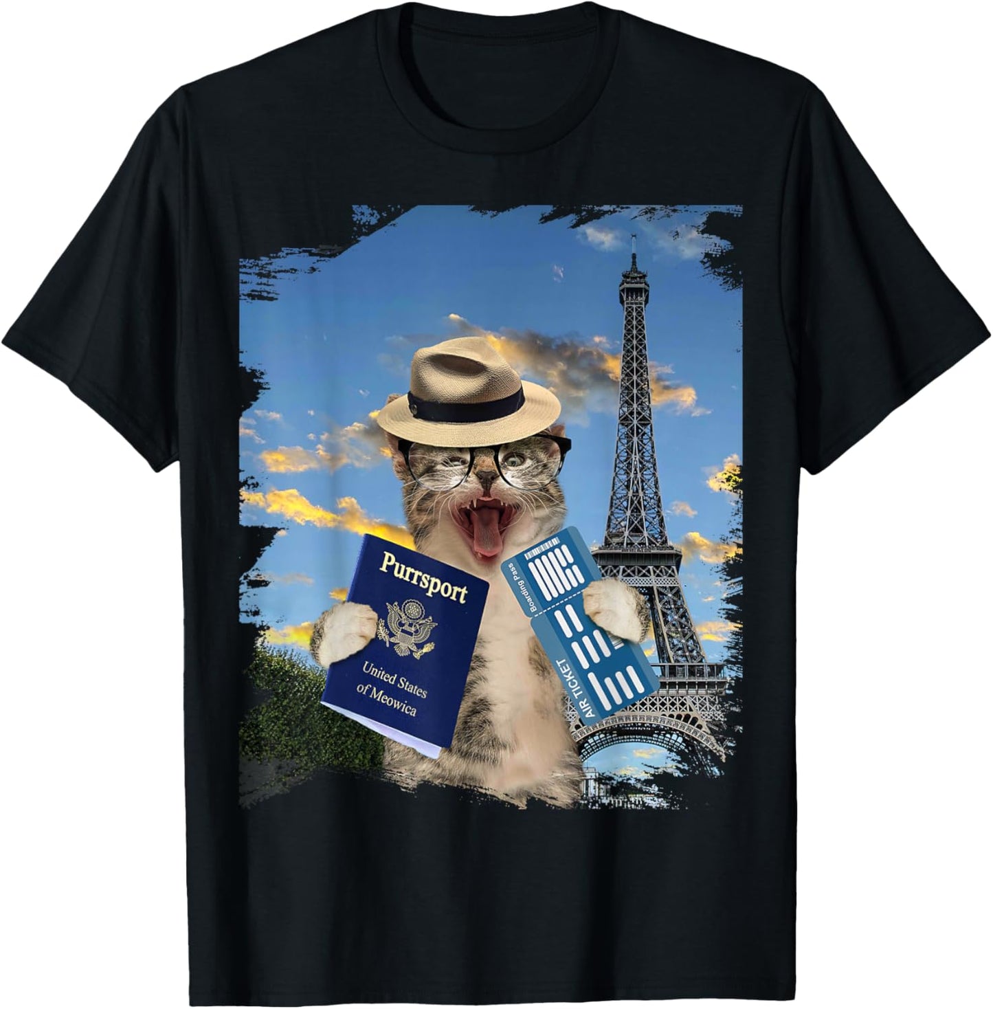 Cat Kitty Kitten Tourist In Paris France Eiffel Tower Funny T-Shirt