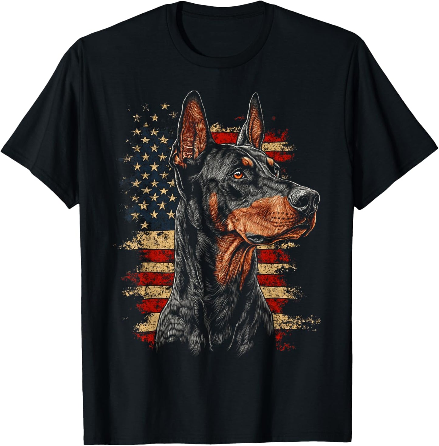 Doberman USA Flag Patriotic Dog Art T-Shirt
