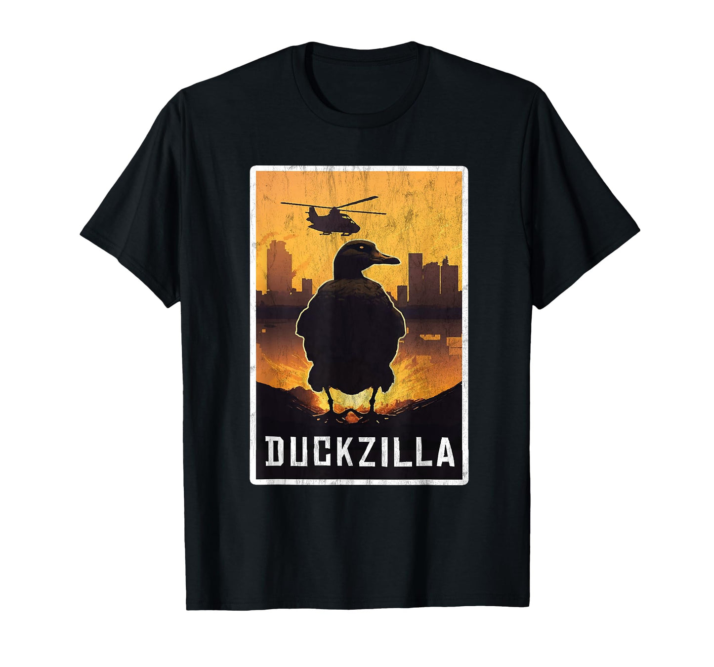 Duckzilla Retro Poster Outfit Funny Duck Apparel Farmer T-Shirt