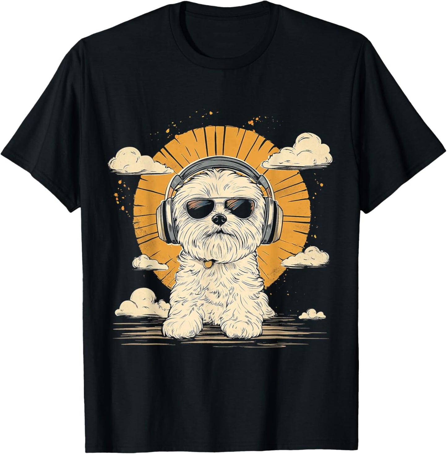 Maltese Dog Graphic Pet Art Music Headphone Maltese T-Shirt
