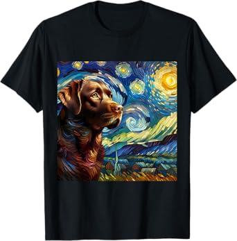Chocolate Labrador Starry Night Shirt Vincent Van Gogh Lab T-Shirt