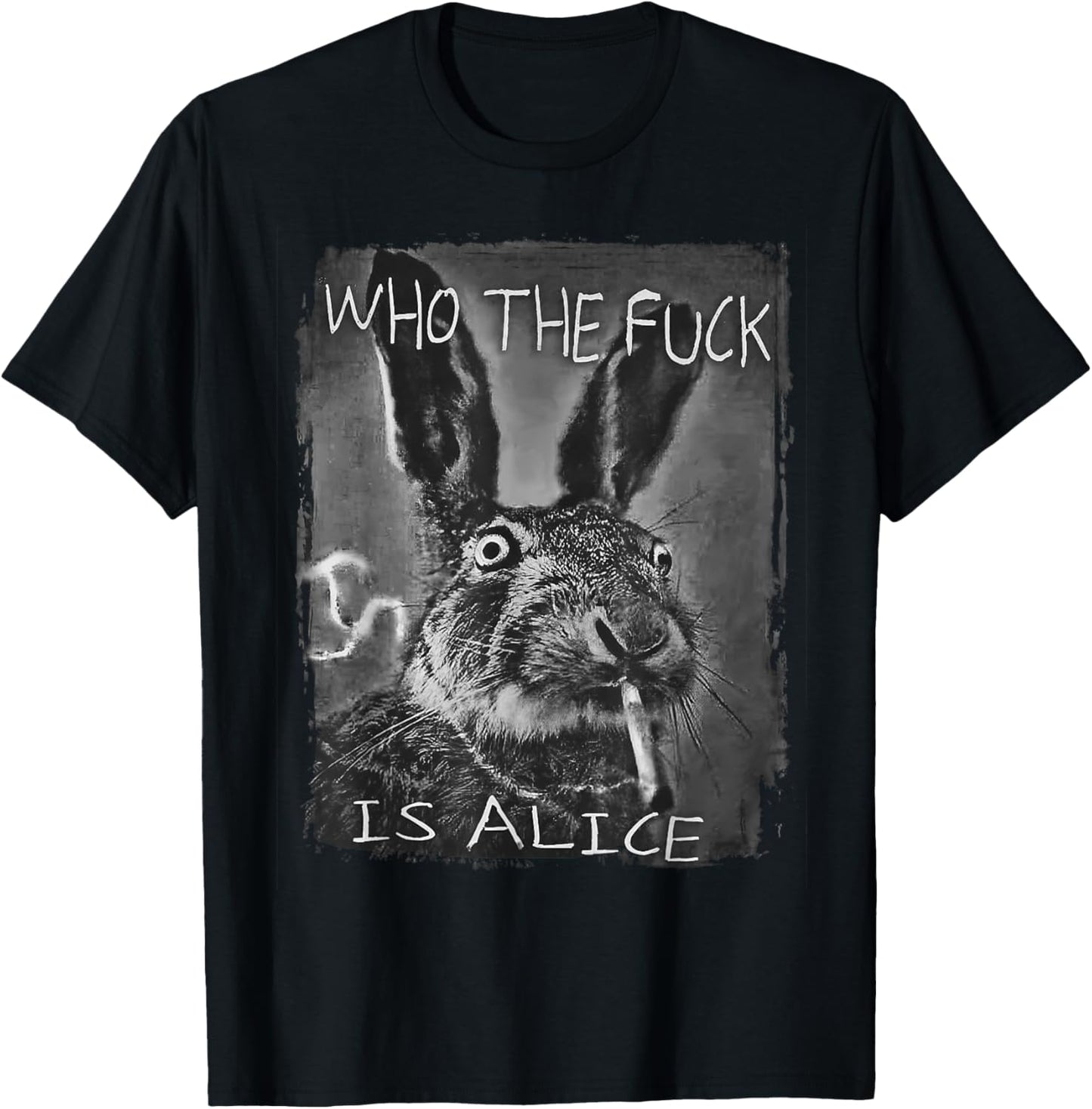 Retro Who The F_ck Is Alice Funny Rabbit T-Shirt
