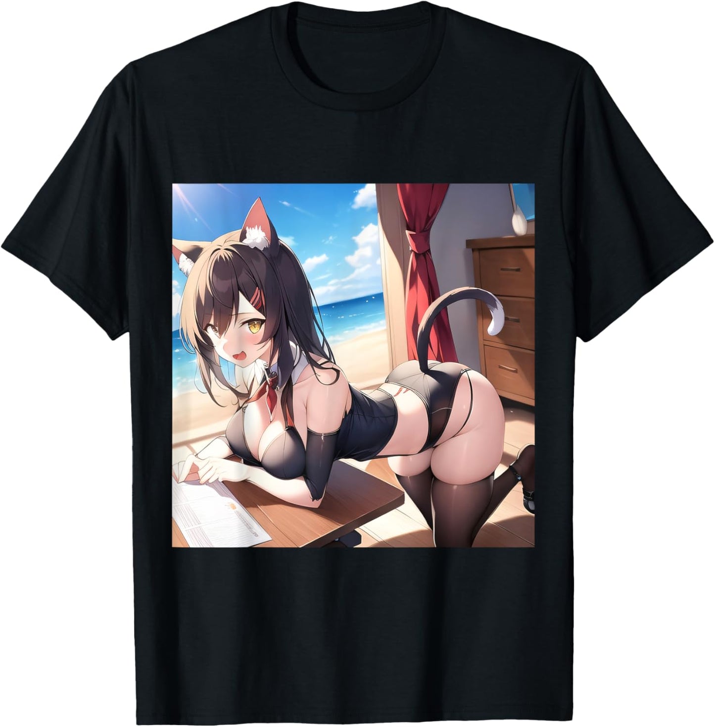 Cute Sexy Anime Manga Furry Cat Ears And Tail T-Shirt