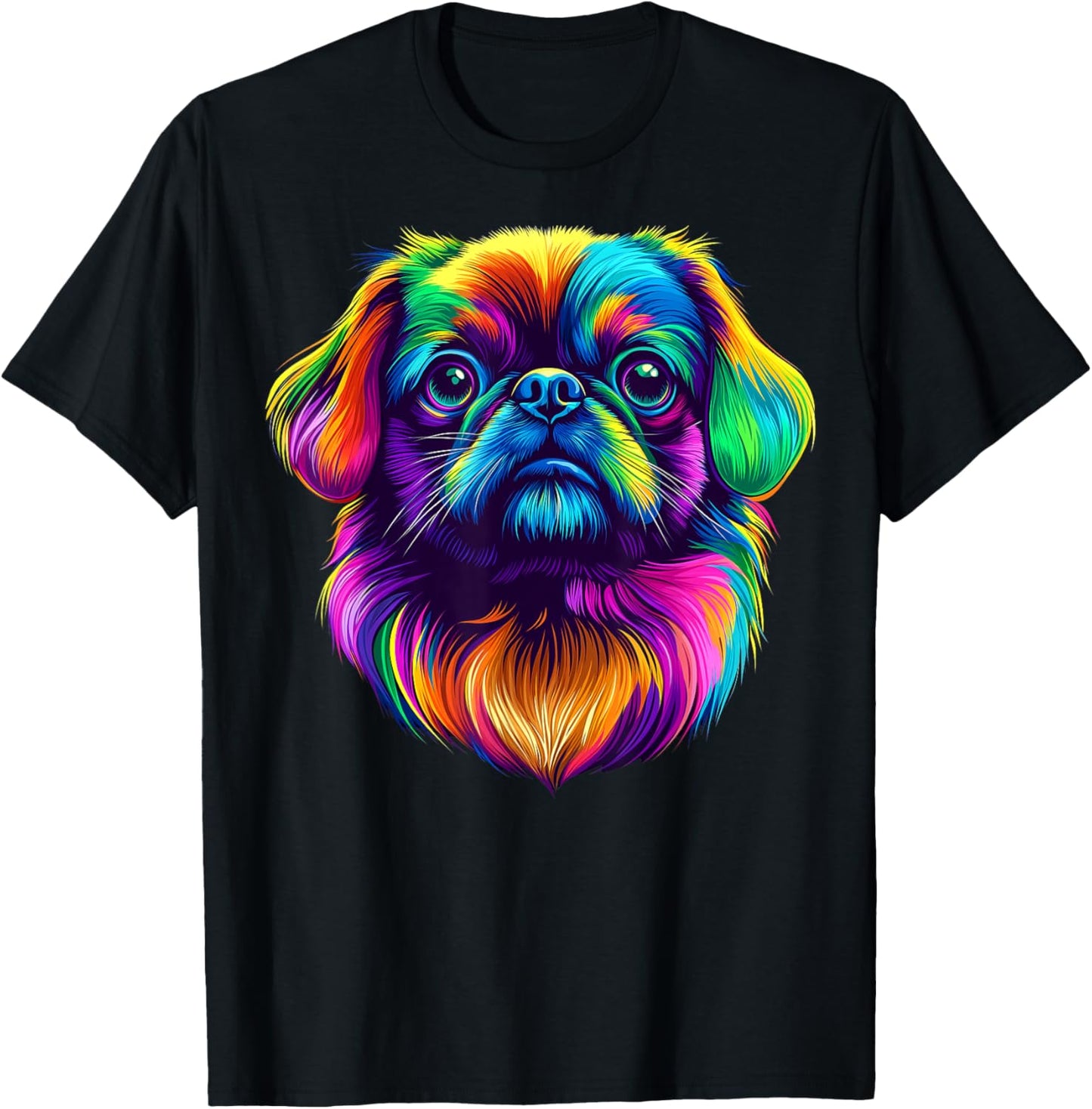 Colorful Pekingese Dog Face Cute Puppy Lover Men Women Black T-Shirt