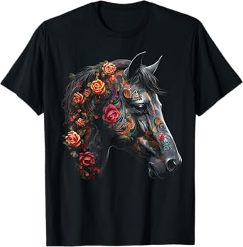 Horse Flowers Riding Horse Motif – Art Horse T-Shirt