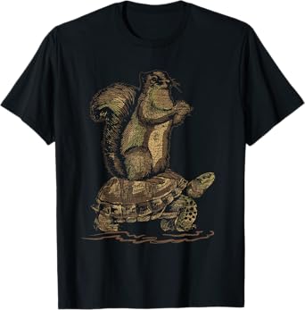 Vintage Animal Gifts Turtle Riding Squirrel T-Shirt
