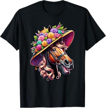 Horse Lover Women's Funny Horse Wearing Derby Hat T-Shirt