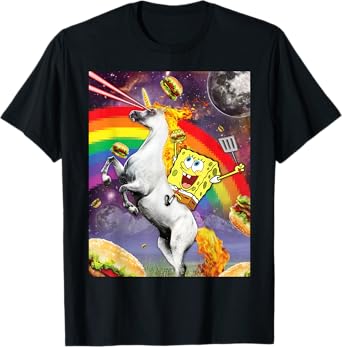 Spongebob SquarePants Unicorn Riding With Rainbow T-Shirt T-Shirt
