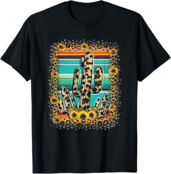 Cowhide Texas Cactus Serape Western Rodeo Horse Lovers T-Shirt