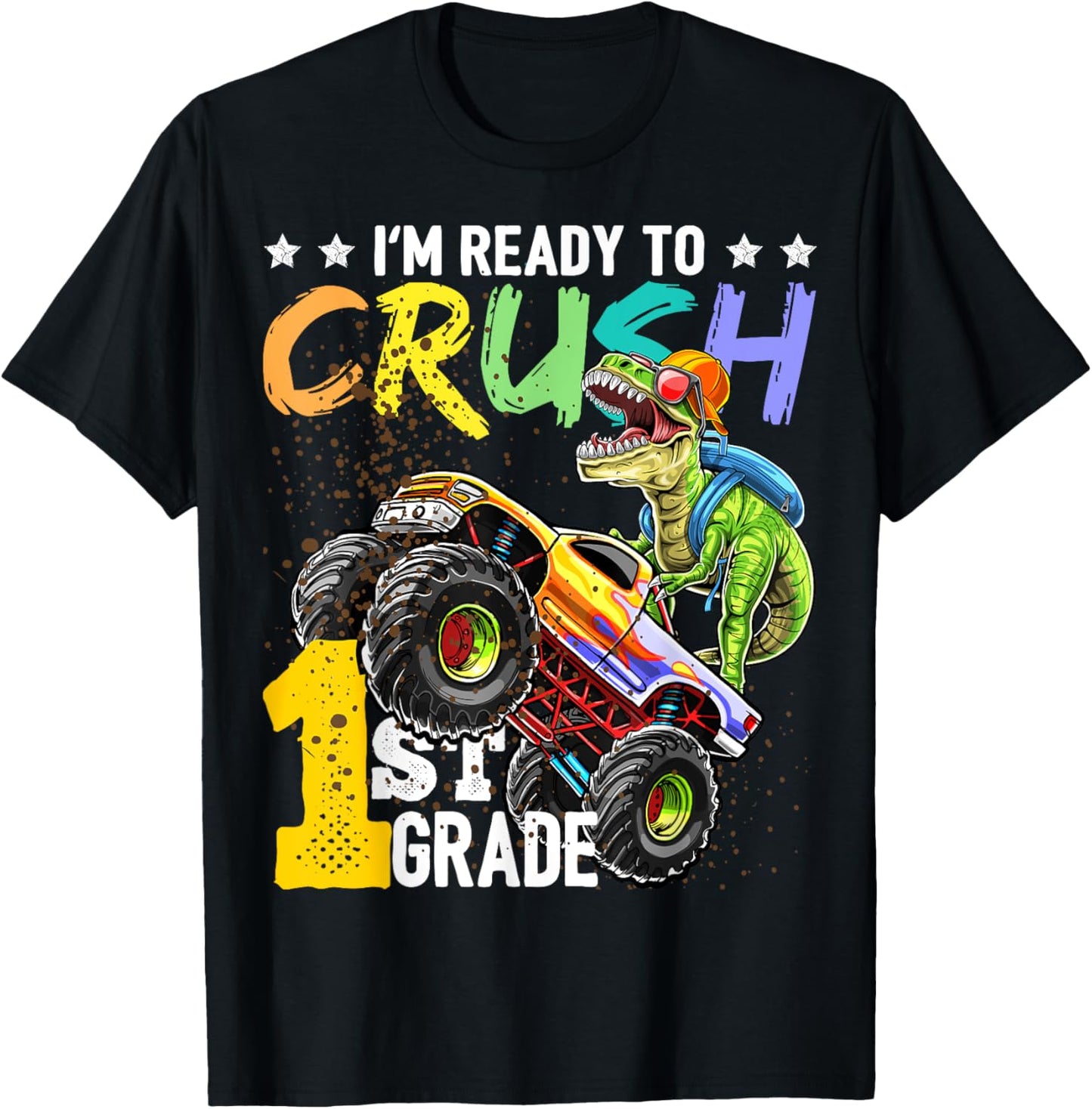 1st Grade Dinosaur Monster Truck Back to School Boys Gift T-Shirt
