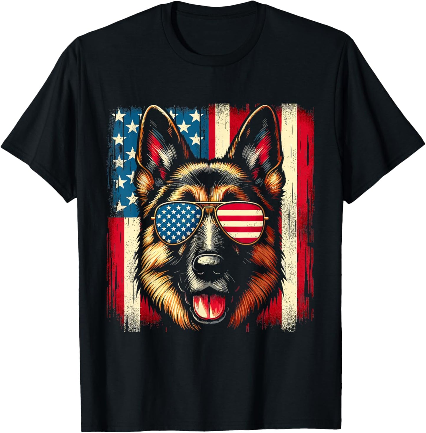 German Shepherd Dog Lover America US Flag 4th July Patriotic T-Shirt