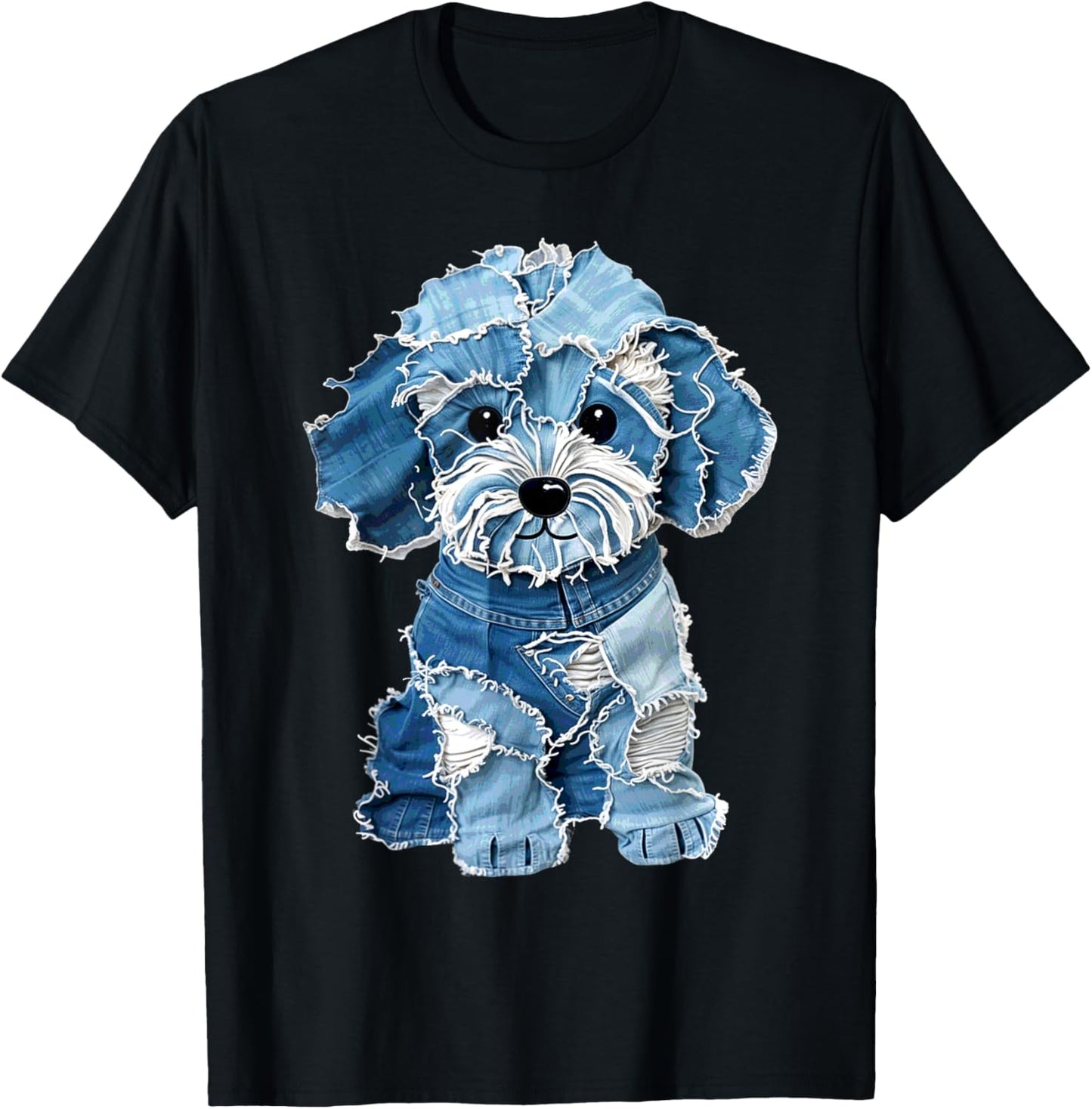 retro funny denim patch animal dog print T-Shirt