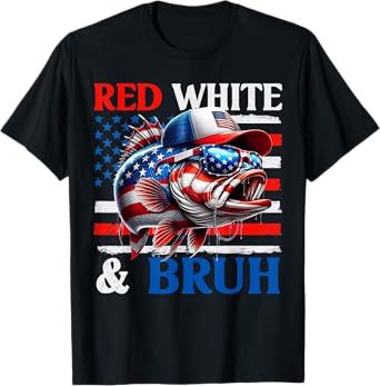 Red White and Bruh American Flag 4th Of July Fishing Kids T-Shirt