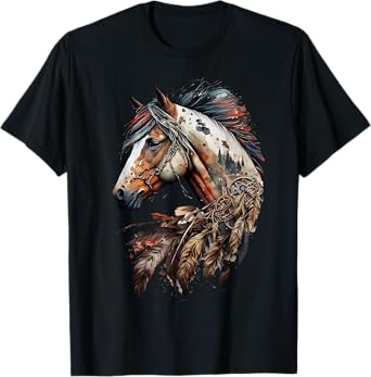 Bohemian Horse Portrait Horseback Native Equestrian Themed T-Shirt